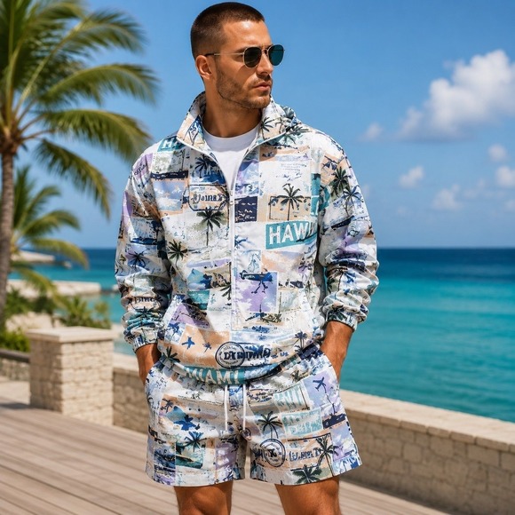 Royalty By Maluma Other - Royalty by Maluma Men's Tropical Half Zip Windbreaker Jacket Medium